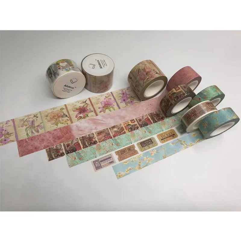 Alideco 1 sztuk Washi taśmy maskujące Retro kawy kwiat klej dekoracyjny Scrapbooking papier do majsterkowania japoński naklejki 1.5cm * 10m