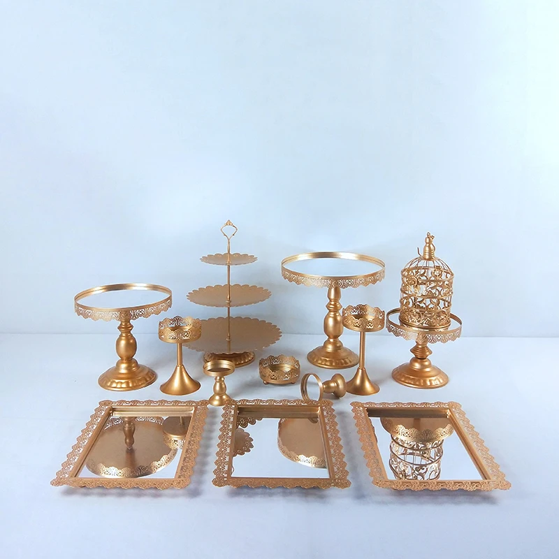 S Gold Metal Cake Stand Holder 6- 16 Pcs/Set Cupcake Serving Display Rack Birthday Party Wedding Decoration White