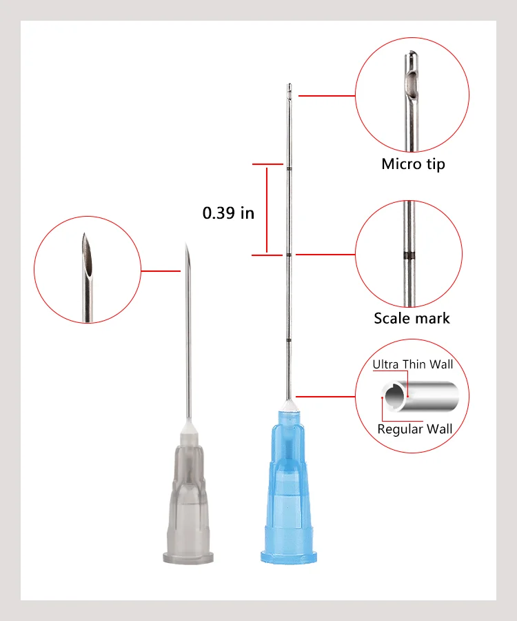 Korea 50pcs Hot SellMesotherapy Blunt-tip Cannula for Filler Injection 14G--30G Hyaluronic Acid Injection Blunt Tip Micro Tools