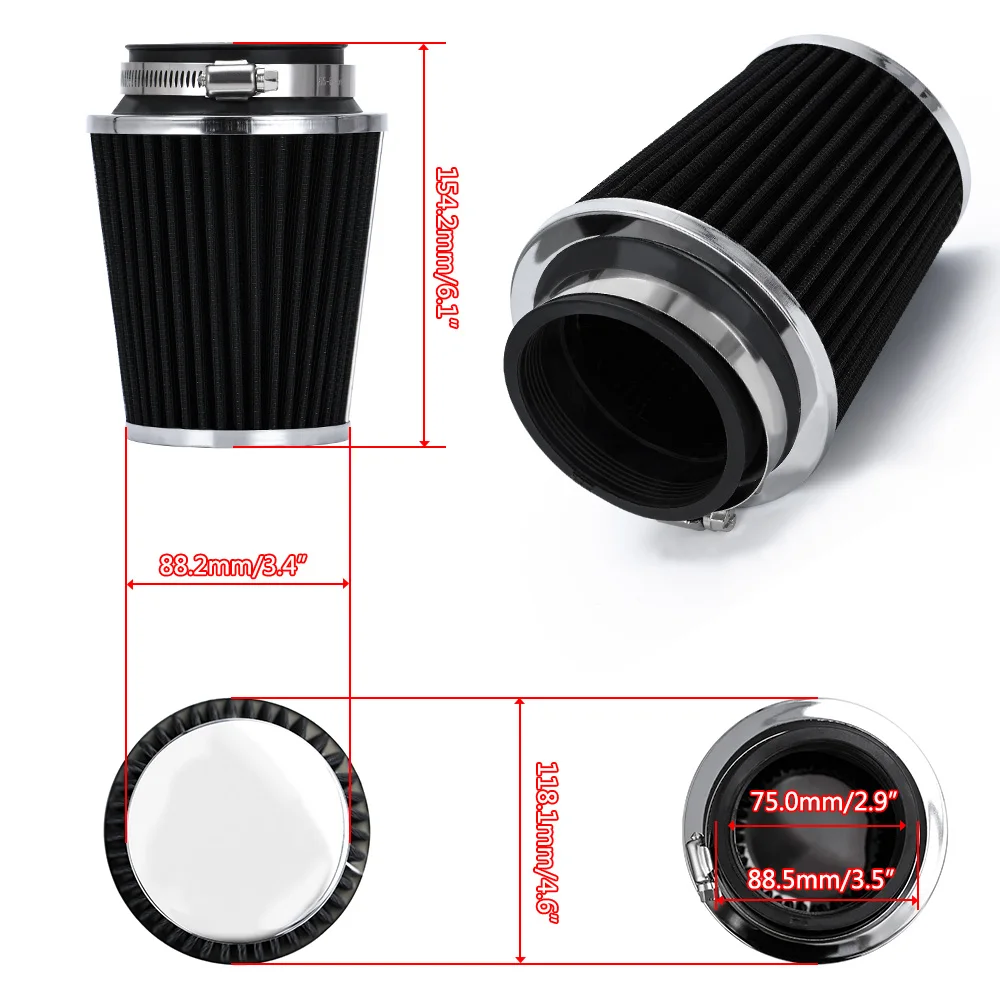 Universal Car High Flow Cold Air Intake Air Inlet Air Intake System Mushroom Head Air Filter Neck 76mm/70mm/63.5mm/ 60mm