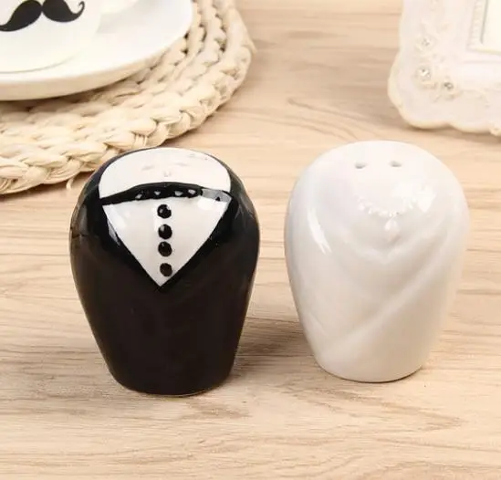 Wedding Favor Ceramic Bridegroom Bride  Seasoning Jar Set Sugar Salt Pepper Dispenser Shaker Spice Storage Pot Bottle 10pair/lot