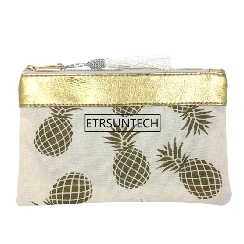 100pcs/lot High quality New Style Large Canvas Pineapple Stitching Cosmetic Bag Make up Bag Handbag small clutch bag 23cmx14cm