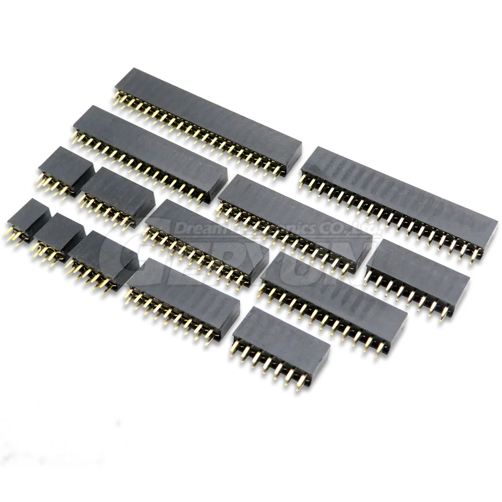 10pcs  Double Row Straight Female Pin Header 2.54mm 2-40P Socket Connector 2x2/3/4/5/6/7/8/9/10/11/12/13/14/15/16/18/20/40 Pin