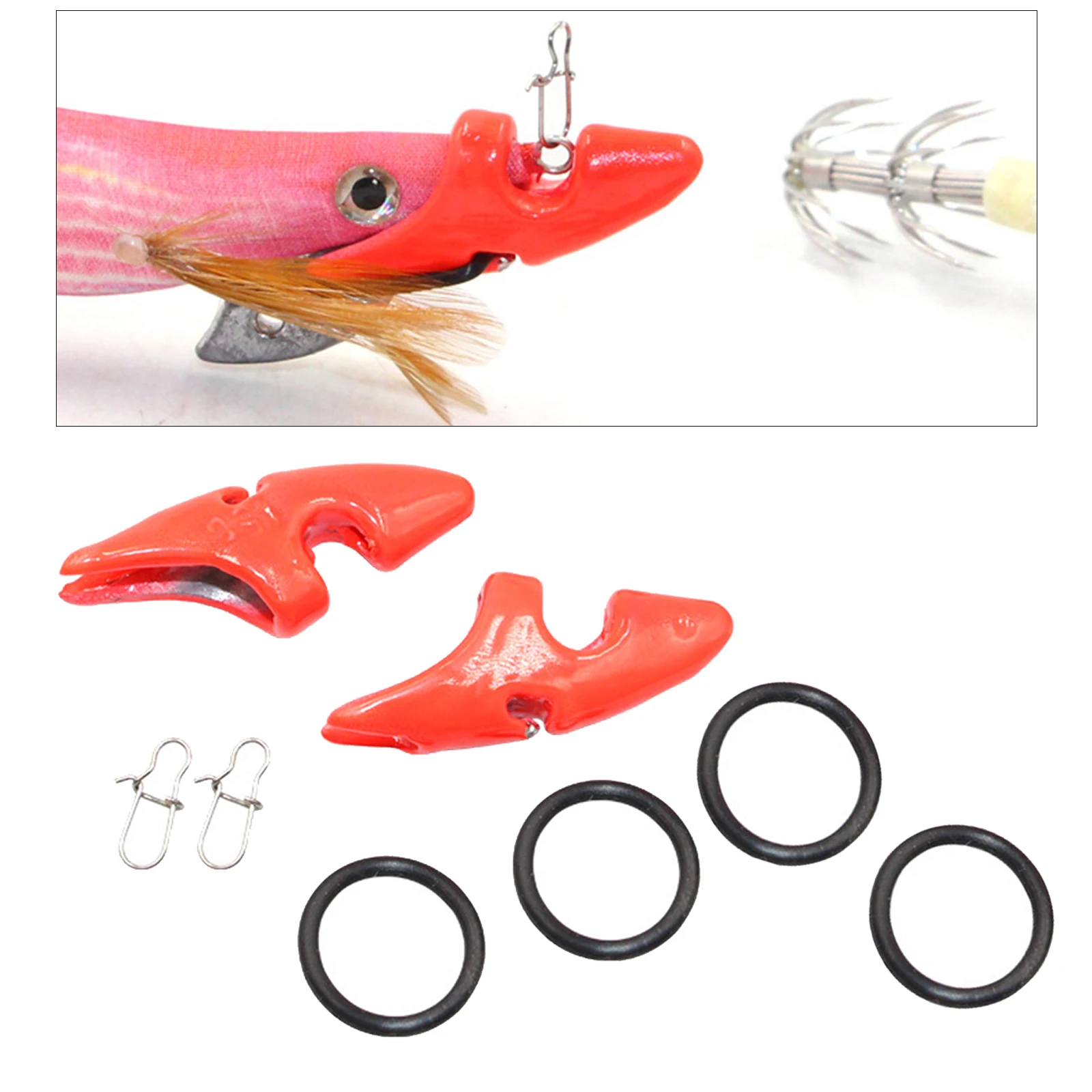 2pcs Fishing Lead EGI Sinker Wood Shrimp Tip Deep Water Sinking Weights 3.4cm Current Tackles Snap Hooks, Rubber Rings