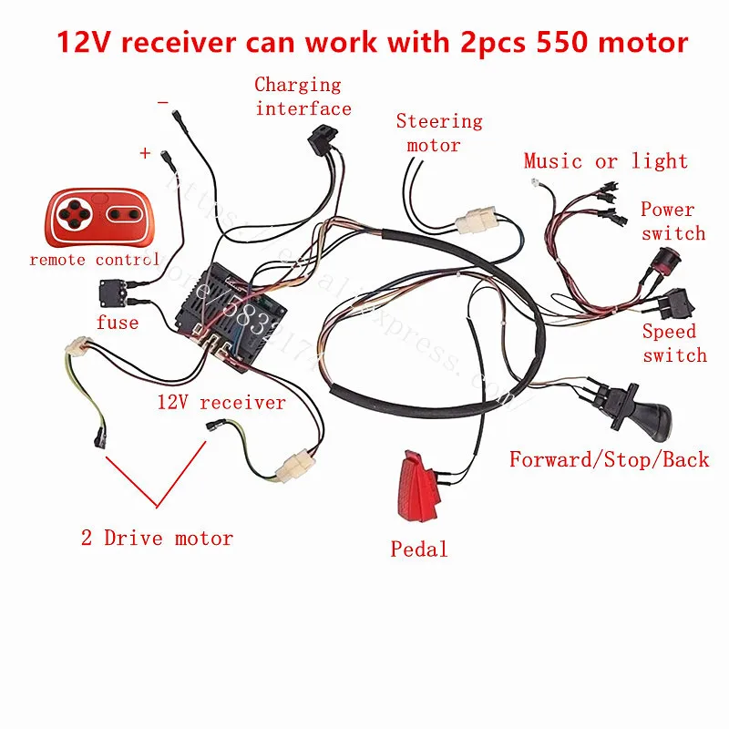 Kit di cavi e interruttori modificati fai-da-te per auto elettrica per bambini, controller 12V con telecomando Bluetooth 2.4G per auto elettrica per