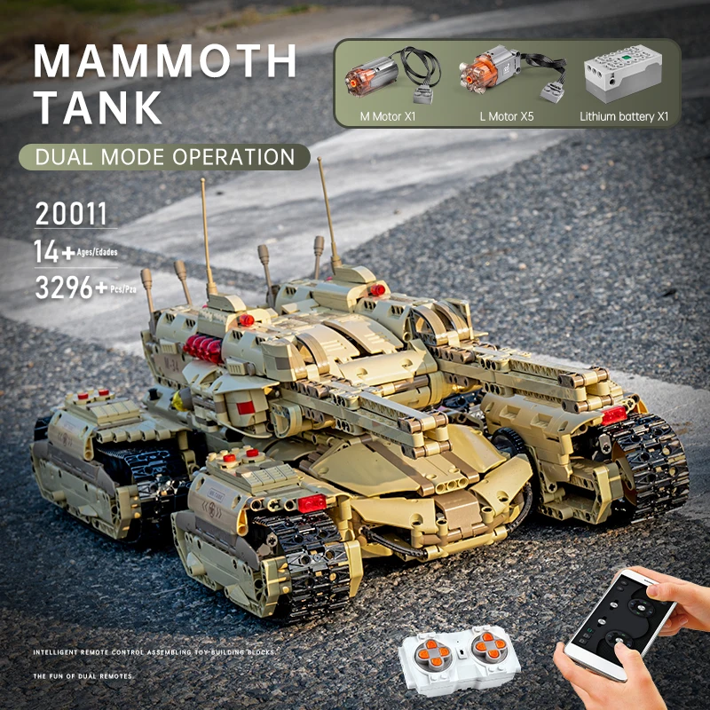 Mold KING 20011 App ad alta tecnologia telecomando auto militare MOC mammoth Tank Model Building mattoni giocattoli per bambini regali di natale