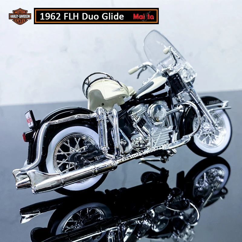 Maisto NEW 1:18 HARLEY-DAVIDSON 1962 FLH Duo Glide Alloy Diecast Motorcycle Model Workable Toy For Children Gifts Toy Collection