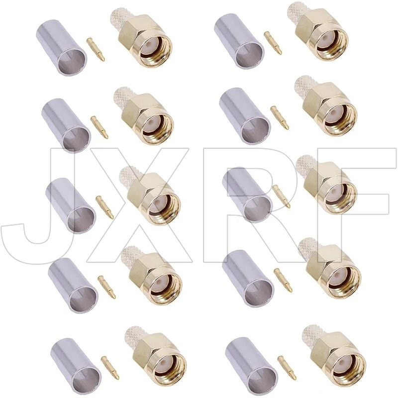 10PCS 5PCS 2PCS JXRF Connector SMA Male Plug Crimp connector for RG58 RG142 RG400 LMR200 LMR195 coax cable