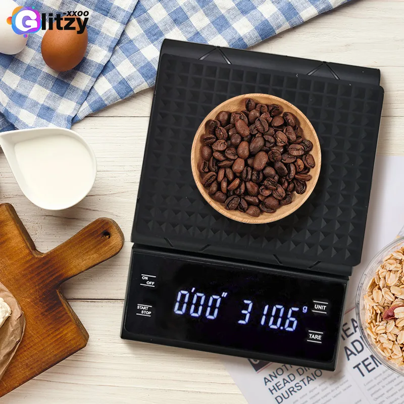 

Coffee Scale with Timer 3kg/0.1g High Precision Digital Multifunction Weighing Scale Pour Over Drip Espresso Scale LCD Display