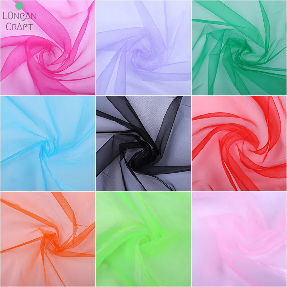 

Tulle Fabric Organza Glass Yarn Colorful Sewing Mesh Cloth Fluorescent Yarn Silk Chiffon Stage Clothing Transparent