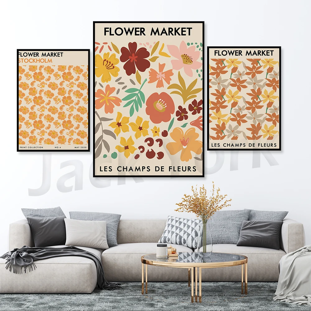 Blumenmarkt-Drucke, Set mit drei Postern, Blumenmarkt-Poster, Digitaldruck-Set, florale Wandkunst