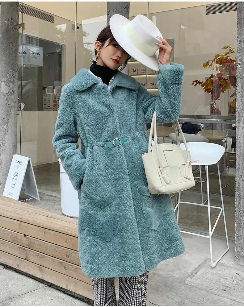 

New Sheep Shearing 2020 Real Fur Coat Women Autumn Winter 100% Wool Jacekt Long Coats and Jackets Manteau Femme SGT-020 KJ3406