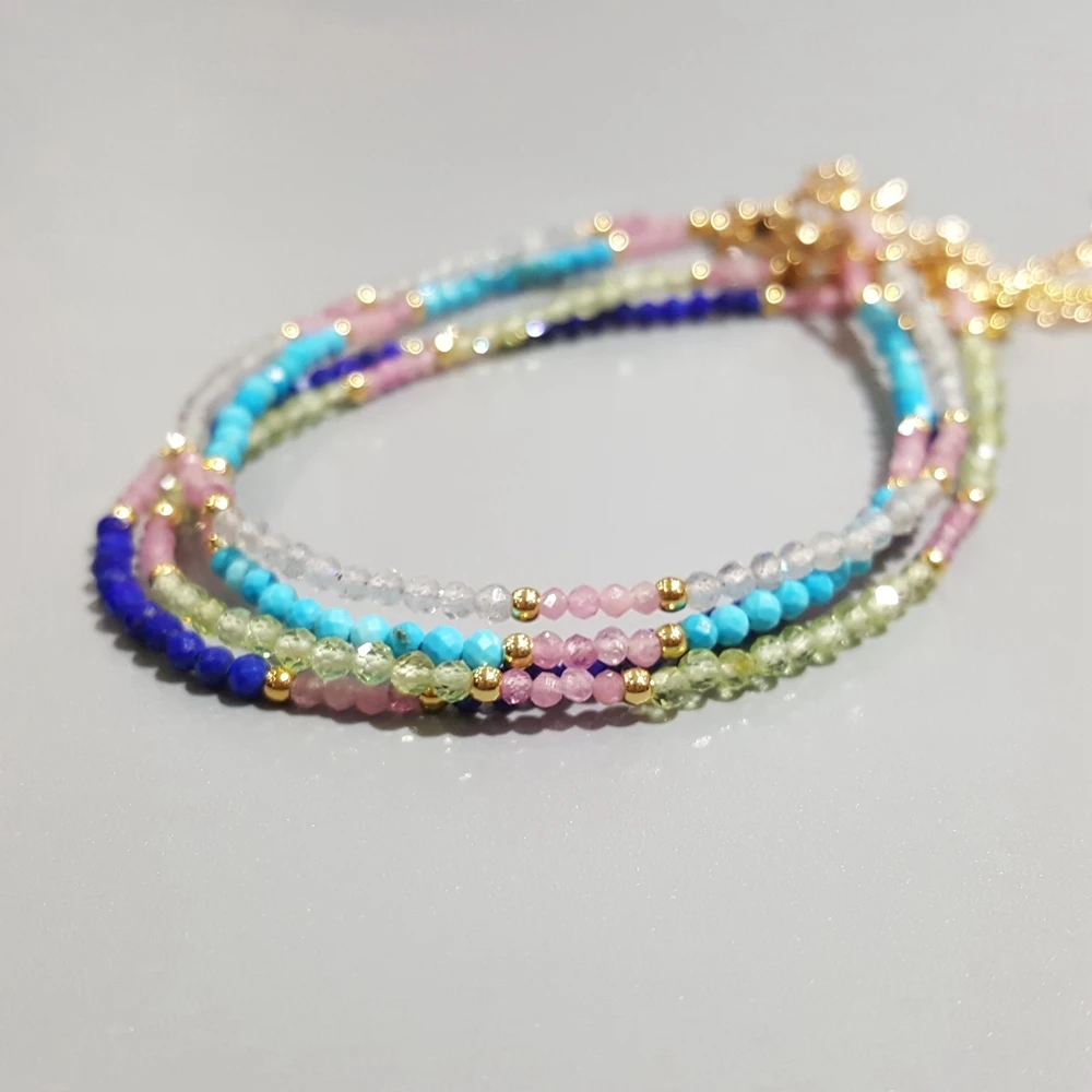 Lii Ji Real Stone Lapis lazuli Peridots Labradorite Pink Tourmalines Turquoises Bracelet Women Men Yoga Healing 1pcs