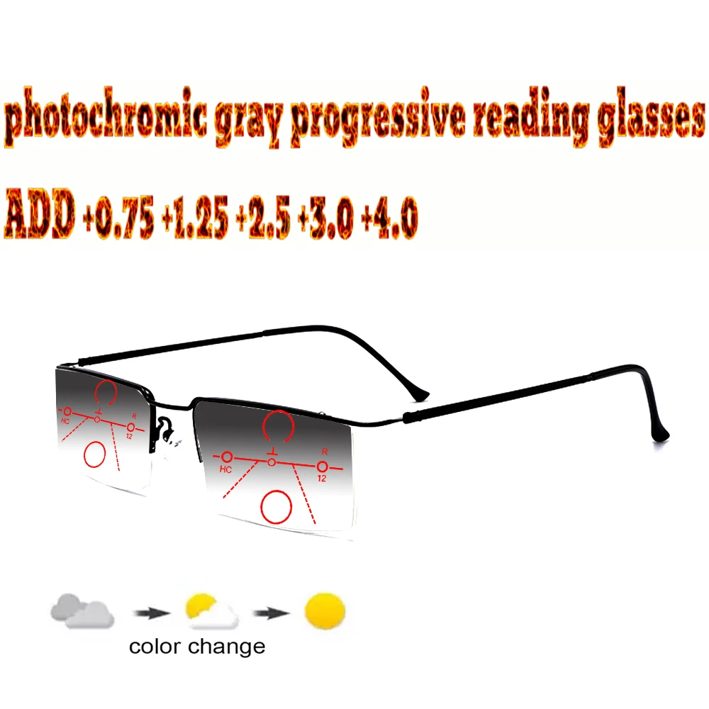 

Photochromic Progressive Multifocal Reading Glasses Business Men Full Frame Comfort TR90 +1.0 +1.5 +1.75 +2.0 +2.5 +3 +3.5 +4