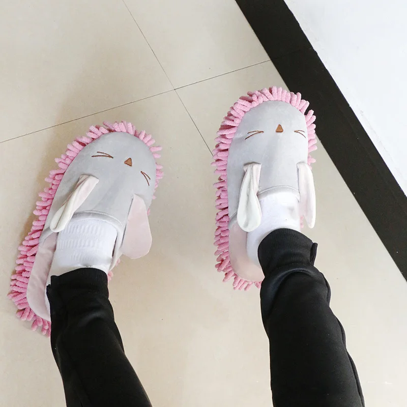 Autumn Winter New Lazy Slippers Cute Cartoon Floor Clean Slippers  Removable Washable Chenille Lazy Floor Home Floor Slippers