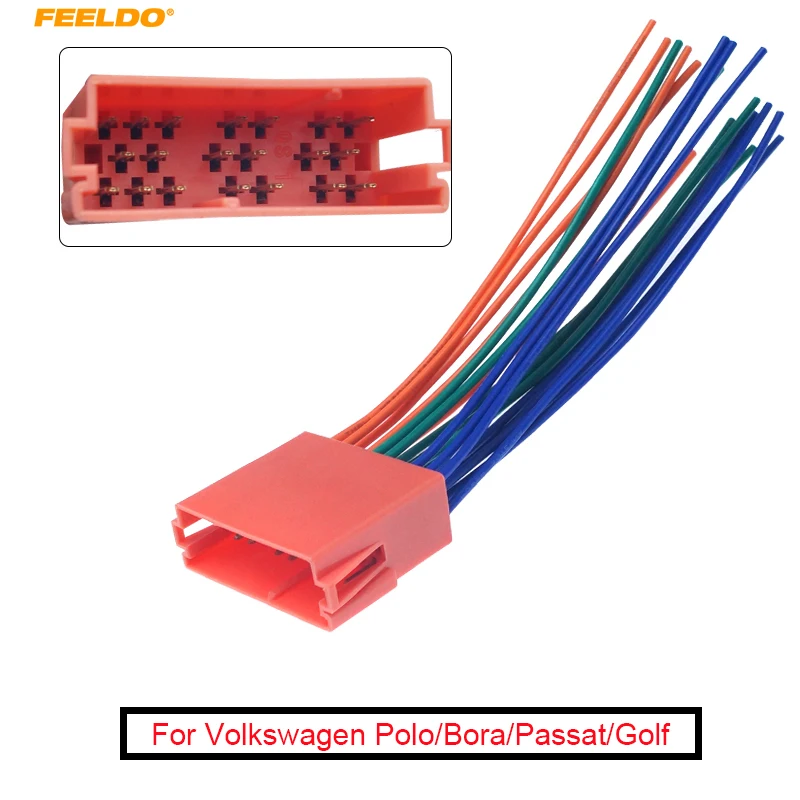 

FEELDO 1PC Car Stereo Audio 20Pin Male Plug Wire Harness Adapter For Volkswagen Polo/Bora/Passat/Golf/Santana Skoda