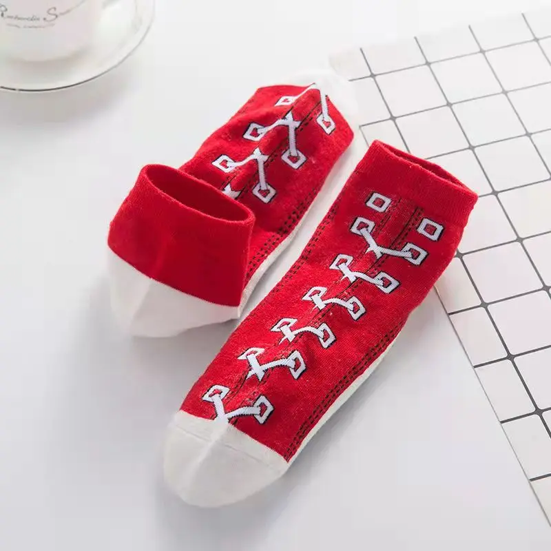 5 Pairs/Set Men/Women Socks Skate Shoes Pattern Short sock Autumn/Winter Thicker Warmer Fashion Shoelace Ankle Socks