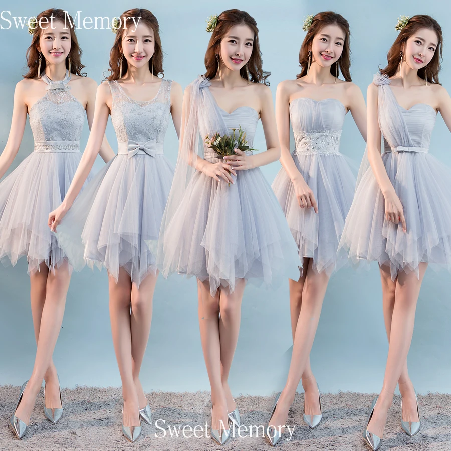 Pink Gray Short Junior Bridesmaid Dresses Bride Guests Wedding Party Dress Prom Graduation Vestido For Women