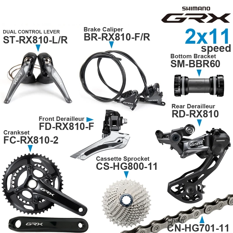 SHIMANO GRX RX810 2x11v Groupset with Shifter Front Rear Derailleur Cassette Sprocket Bottom Bracket Crankset Brakes 2x11 speed