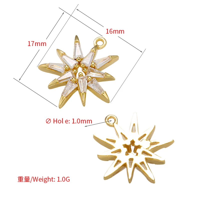 16x17mm Brass Crystal Multi-Angle Star Pendant for Women Handmade DIY Jewelry Accessories Making Findings Model:VD608