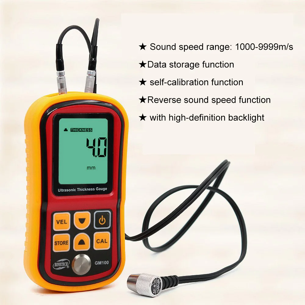 GM100 Ultrasonic Thickness Gauge Digital LCD Display Metal thickness gauge 1.2-225mm Sound Velocity Width Meter