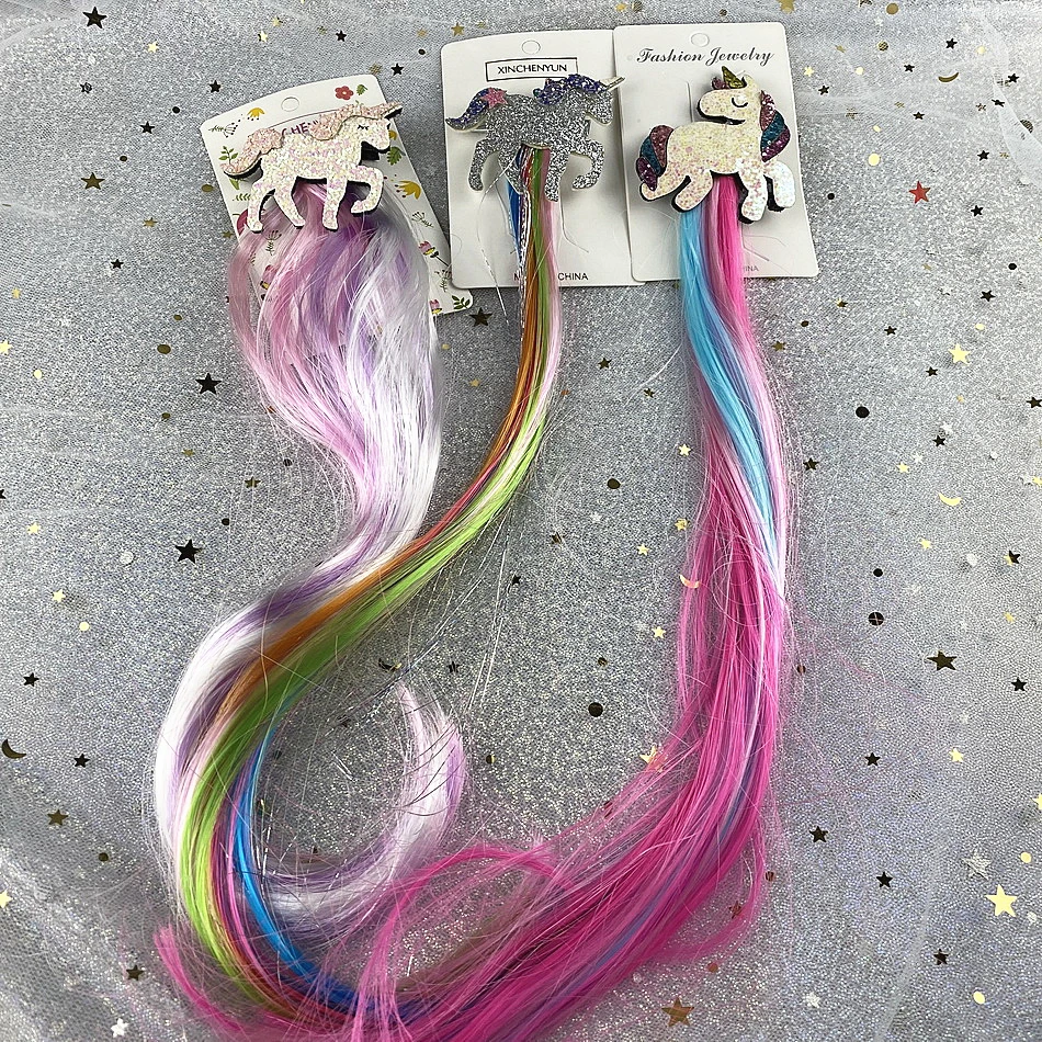 Girls Rainbow Wig Hair Clip Unicorn Sequins Bow Princess Hairpin Baby Butterfly Barrette Kid Kawaii Hairclip Hair Accessorie