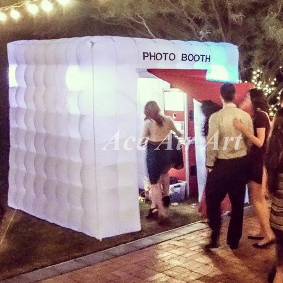 

White Oxford Fabric Led Lighting Inflatable Photo Booth Portable Selfie Booth Wedding Cube Tent With Honeycomb Structure On Sale