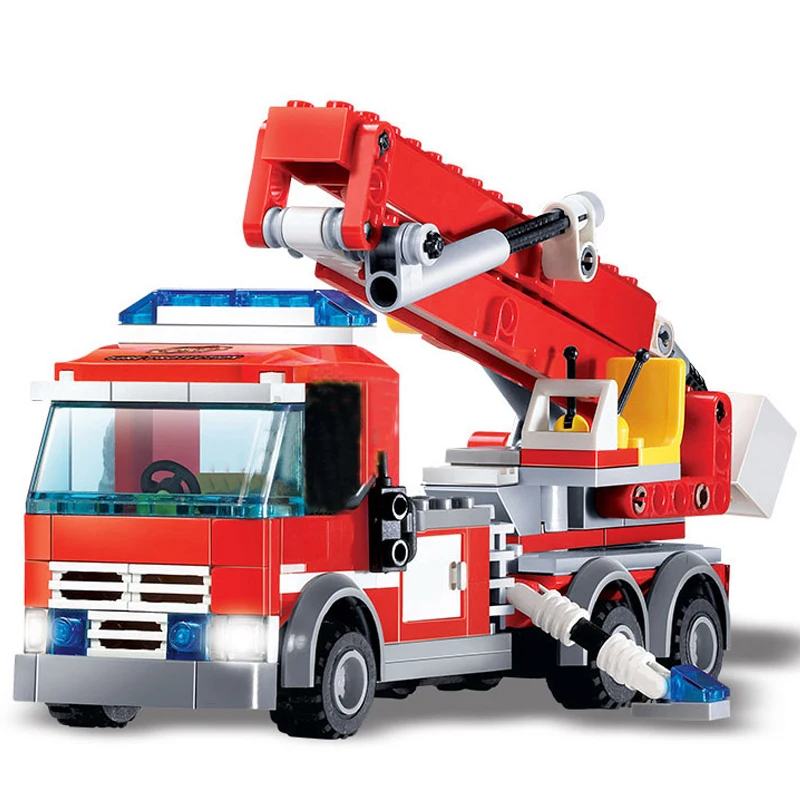 Qwz cidade fogo estação blocos de construção define fogo motor caminhão lutador iluminar tijolos brinquedos playmobil para crianças presentes