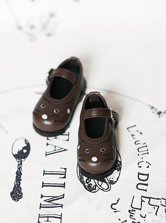 BJD doll shoes fit 1/3size fashion joker buckles flat shoes cute cat face shoes classic black and brown doll accessories