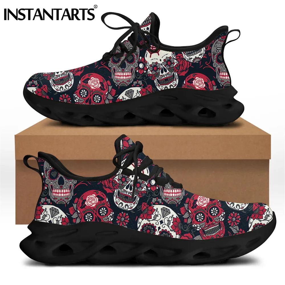 

INSTANTARTS Classic Sugar Skull Brand Design Casual Men's Shoes Comfortable Lace Up Walking Sneakers Male Flats Footwear 2021