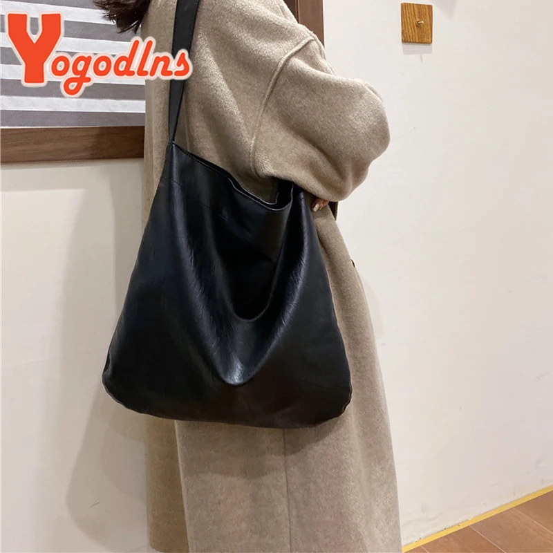 Yogodlns Vintage Women Tote Bag Large Capacity Shoulder Bag Soft PU Leather Handbag and Purse Designer Lady Armpit Bag Purse sac