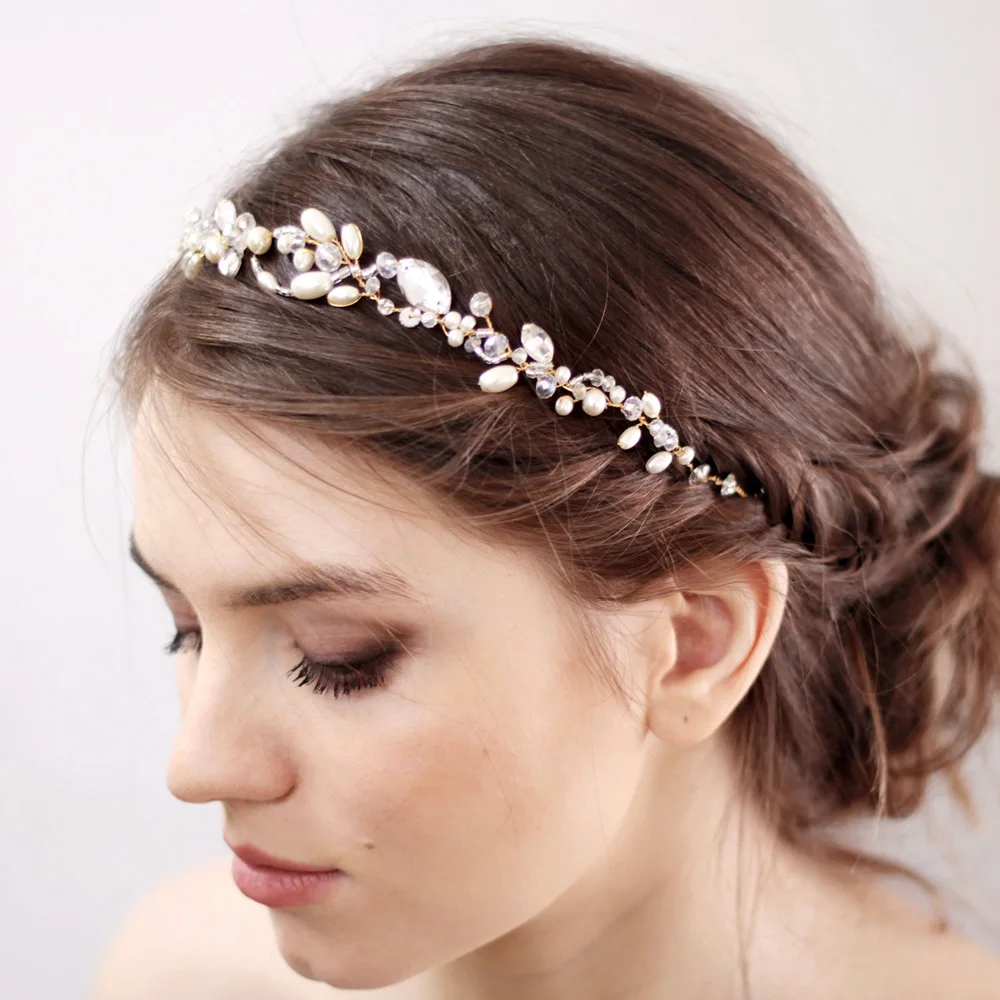 Women Romantic Wedding Headbands Crystal Rhinestone Handmade Hairband Gold Diadem Bridal Headdresses for hair Accessories