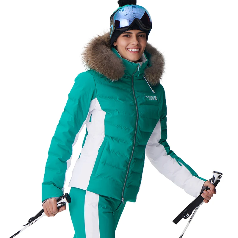 RUN05. RIVER-Veste de sport à capuche épaisse pour femme, veste de ski professionnelle, marque de haute qualité, chaud, extérieur, hiver, 2019, # D7151