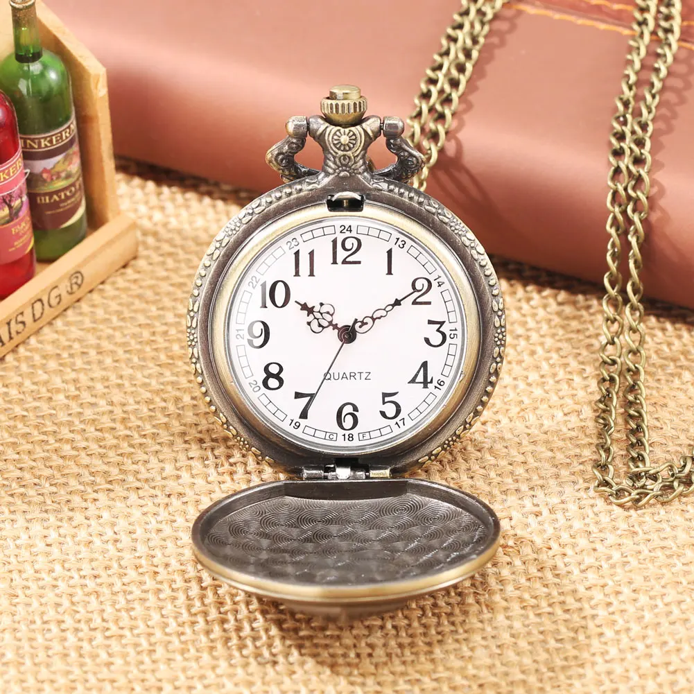 Retro Bronze Egyptian Egypt Pharaoh Relief Necklace Pocket Watch Full Hunter Chain Pendant Antique FOB Clock for Men Women