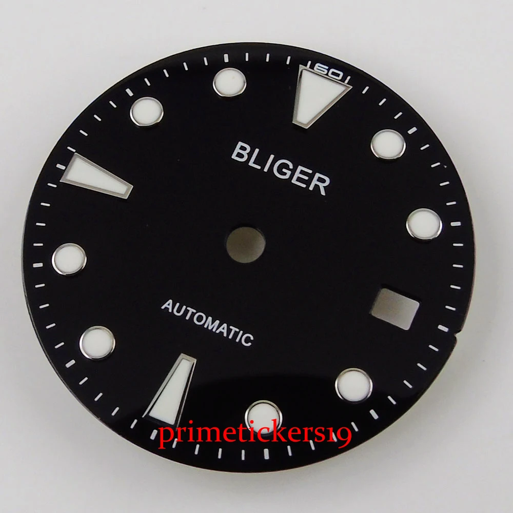 28.5mm bliger black date window watch dial black white watch hand fit MIYOTA movement