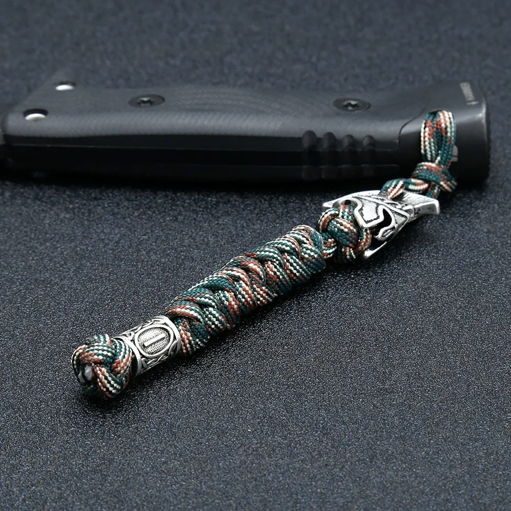 Viking Rune Perlen-Paracord-Schlüsselband, handgefertigter Spartan Outdoor Survival Seil-Schlüsselanhänger, Auto-Schlüssel-Messer, nordisches Schmuckgeschenk für Männer – Detail 6