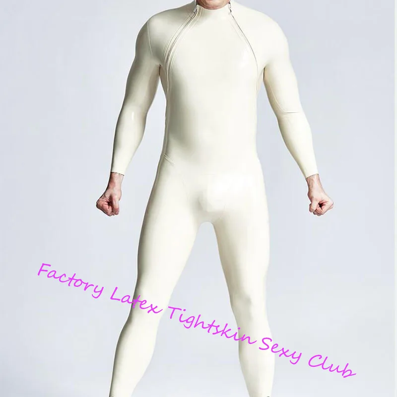 

Handmade Latex Catsuit Rubber Bodysuit Male Black with Double-Diagonal Zipper Custom Made Jumpsuit Men Cosplay Costumes