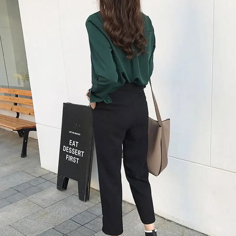 S-4XL Autumn Fashion Women Elegant V-neck Chiffon Blouse Office Lady Long Sleeve Work Shirts Female Streetwear Oversized  Tops