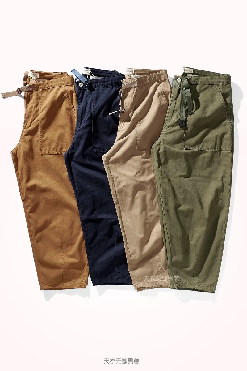 2021 Autumn New Japanese Retro Solid Color Pocket Woven Straight Pants Men\'s Tide Brand Washed Twill Loose Casual Wide-leg Pants