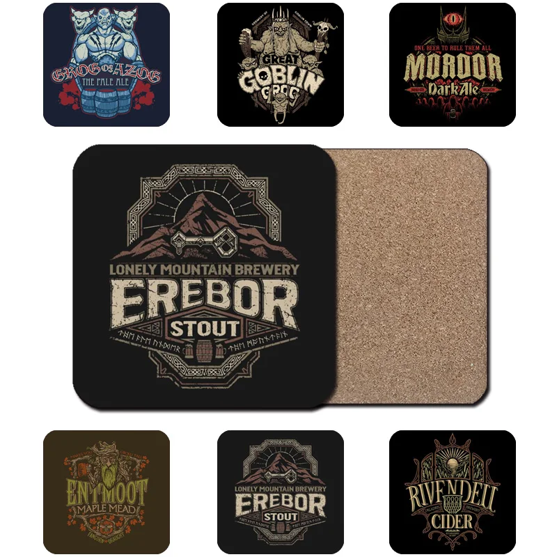 

6pcs lotr room wall decor pads middle earth lonely mountain brewery logo wooden coffee cup mat party favor gifts custom S4