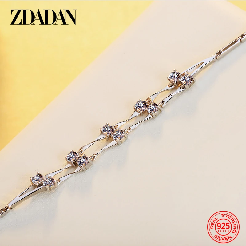 ZDADAN 925 Sterling Silver Double Layer Bamboo Zircon Bracelet For Women Fashion Jewelry Accessories