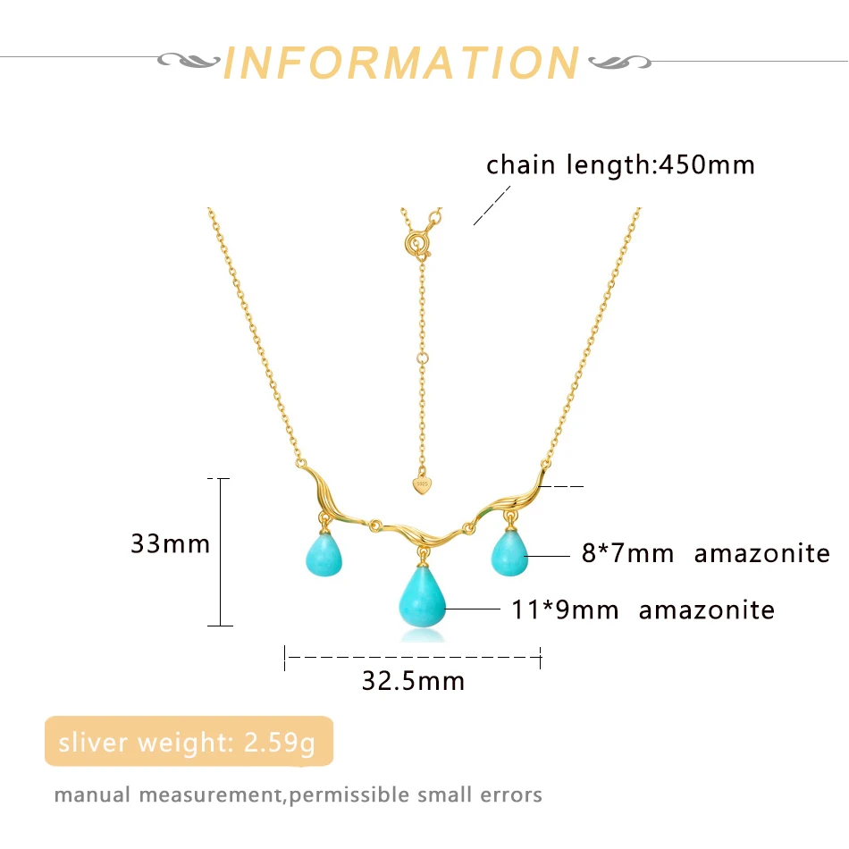 Imagem -02 - Allnoel Natural Waterdrop Amazonite Colar para Mulher 925 Prata Esterlina Pedras Azuis Elegante Jóias Finas Banhado a Ouro Festa