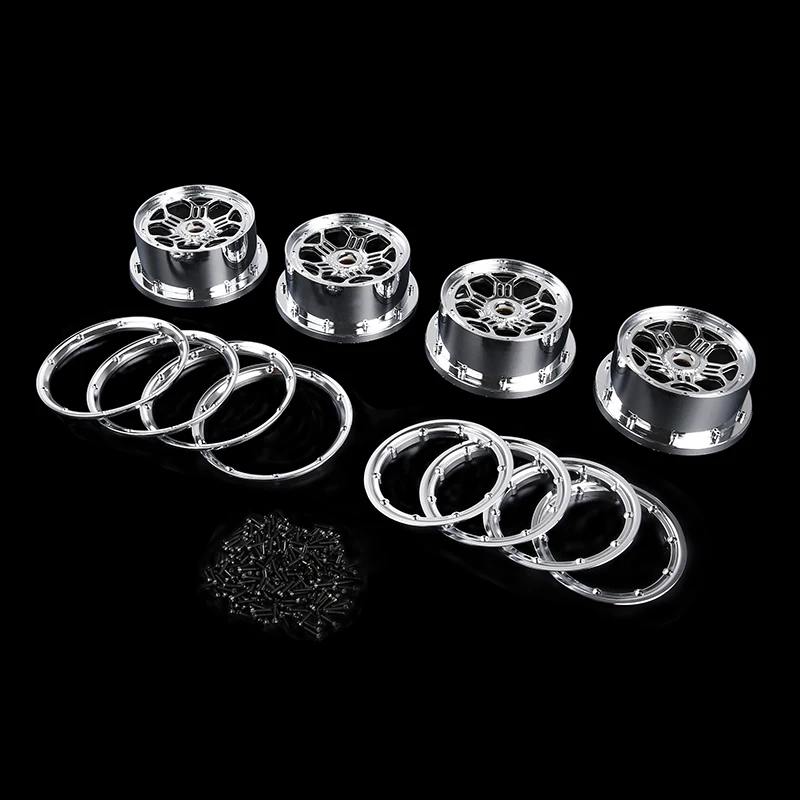 Chrome Front Rear Wheel Hub with Beadlock Set for 1/5 ROFUN ROVAN LT KM X2 LOSI 5IVE T Rc Car Racing Toys Parts