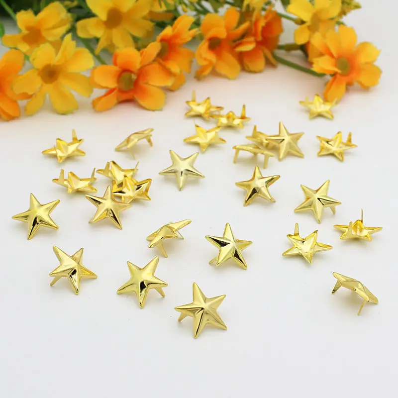 100Pcs/lot 15mm Gold Plated Star Studs Rivet Spike Nickel Punk Bag Belt Leather craft Bracelets shoes Clothes