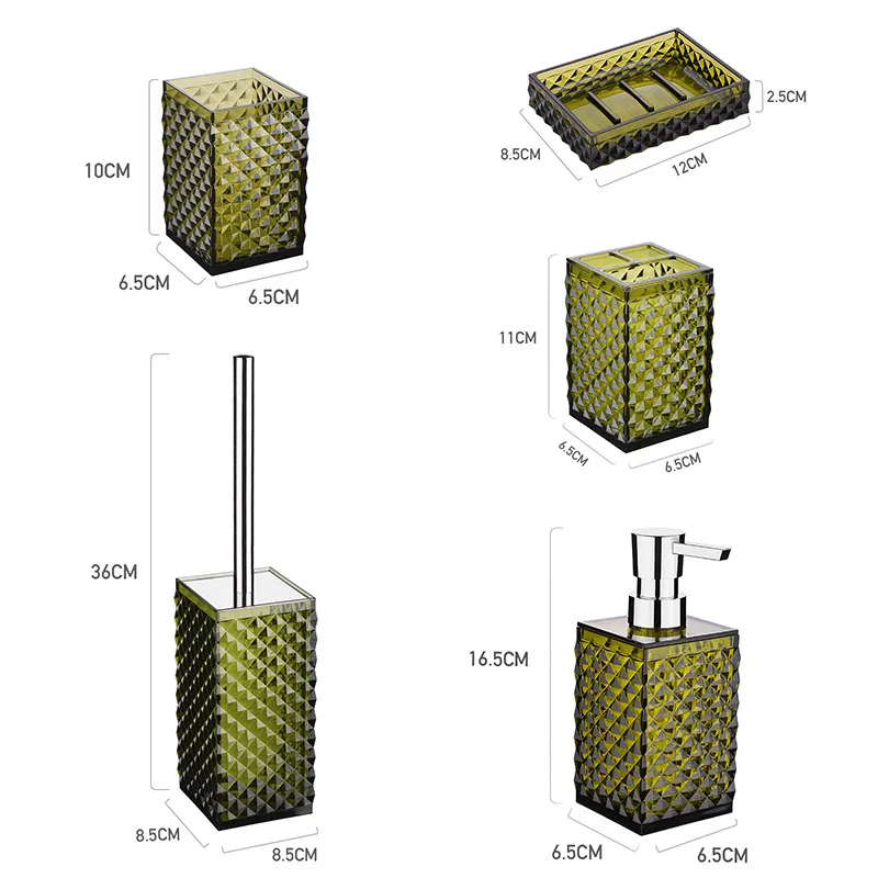 Acrylic Bathroom Accessories Set Toilet Brush Shampoo Dispenser Toothbrush Holder Mouthwash Cup Soap Box 5Pc Restroom Decoration