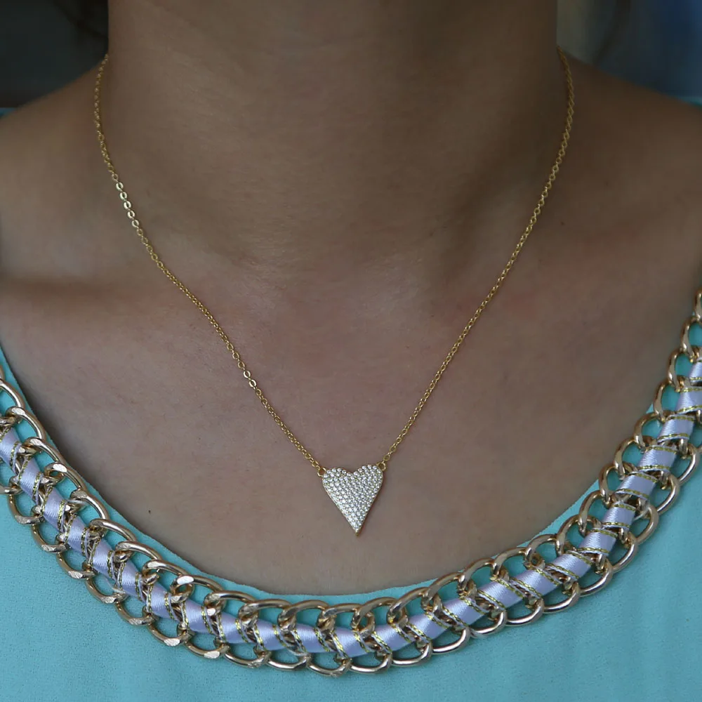Real 925 sterling silver Minimalist Delicate Jewelry Tiny Heart Necklace Micro Pave CZ Heart Shape Pendant Wedding Necklace