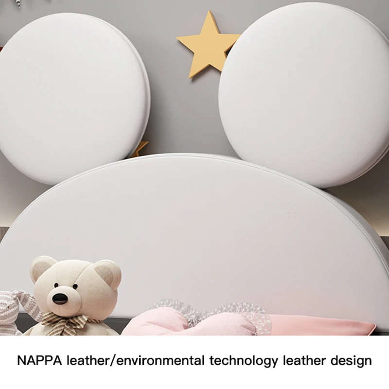 Nordic Mouse Cartoon Parent-Child Bed Children\'s Bed Boy Multifunctional Bedroom Solid Wood Leather With Guardrail Bed