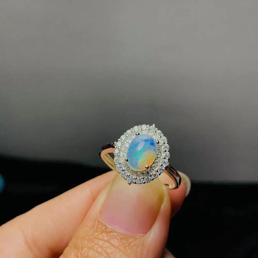 Thiên Nhiên Mới Nhẫn Nữ Opal 925 Bạc Nhẫn Nữ Kiểu Dáng Sang Trọng Lịch Lãm Đá Chính Kích Thước 6x8mm