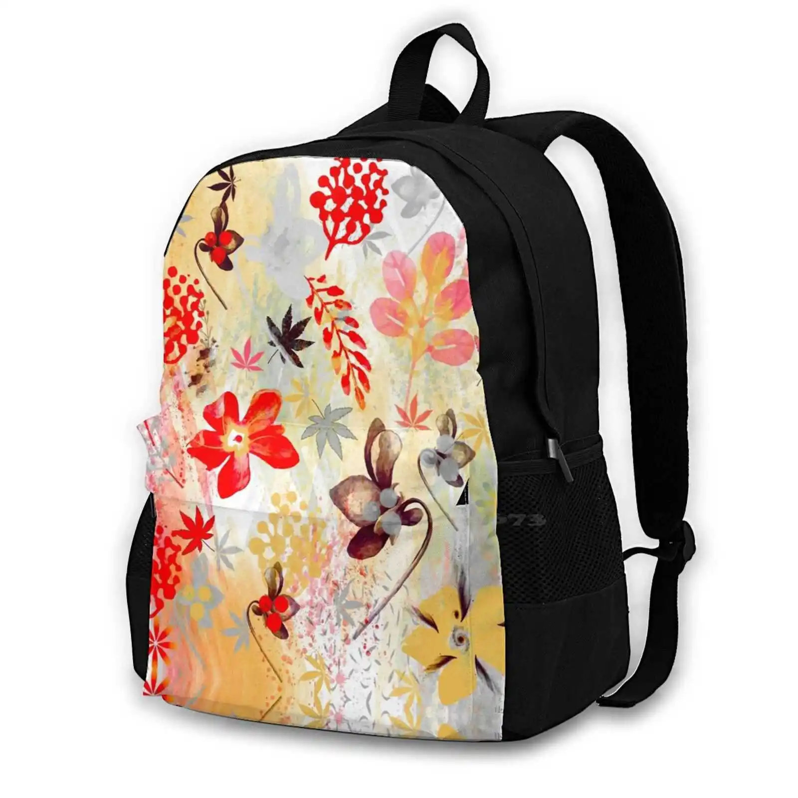 Just Flowers Large Capacity School Backpack Laptop Travel Bags Floral Flower Hibiscus Bloom Tropical Pattern Patterns Petals