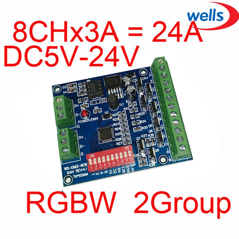 Gemakkelijk 8CH Rgbw Dmx512 Decoder, 8CH 2 Groepen Rgbw Output, DC5V-24V Voor Led Strip Licht, Led Module